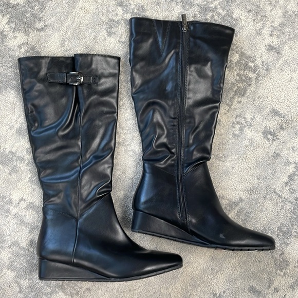 New Anne Klein Flex Mollie Knee High Boots Low Wedge Black Sz 6.5 - Picture 3 of 15